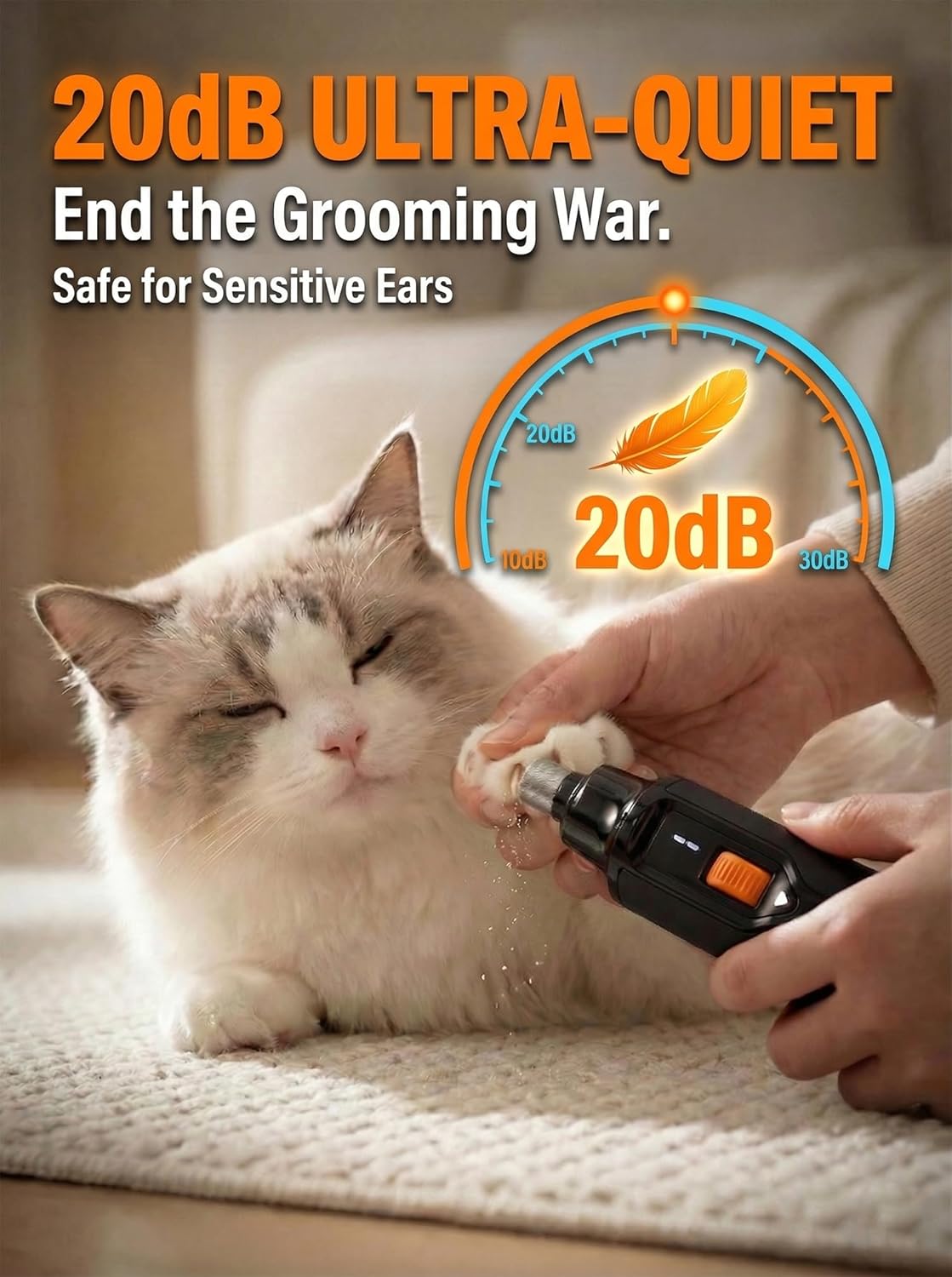 NAIGRINS QUIET X 20dB Quiet Dog Nail Grinder, 7 Speeds for Cats and Dogs from Small, Meddium to Large, Dual LED