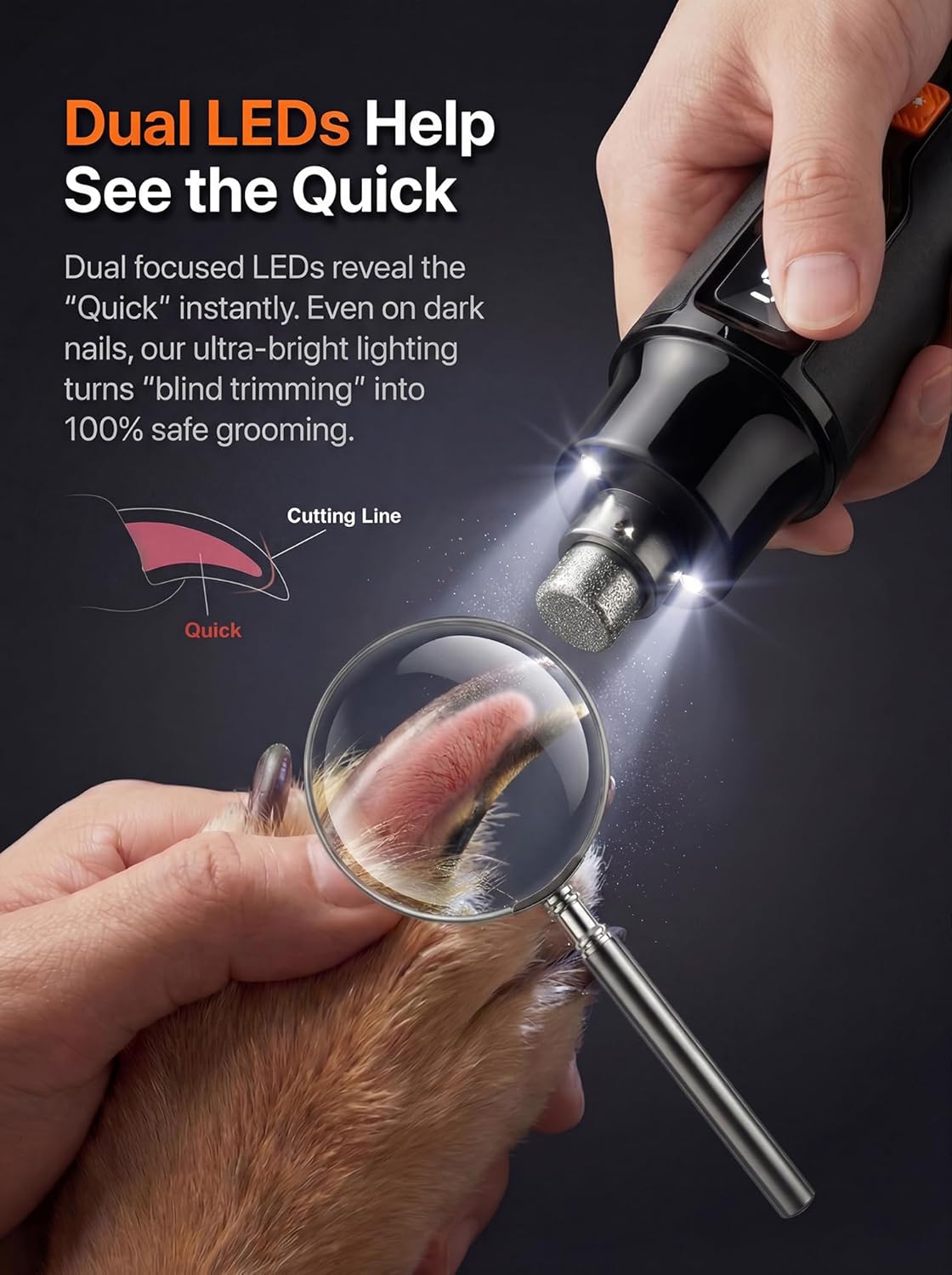 NAIGRINS QUIET X 20dB Quiet Dog Nail Grinder, 7 Speeds for Cats and Dogs from Small, Meddium to Large, Dual LED