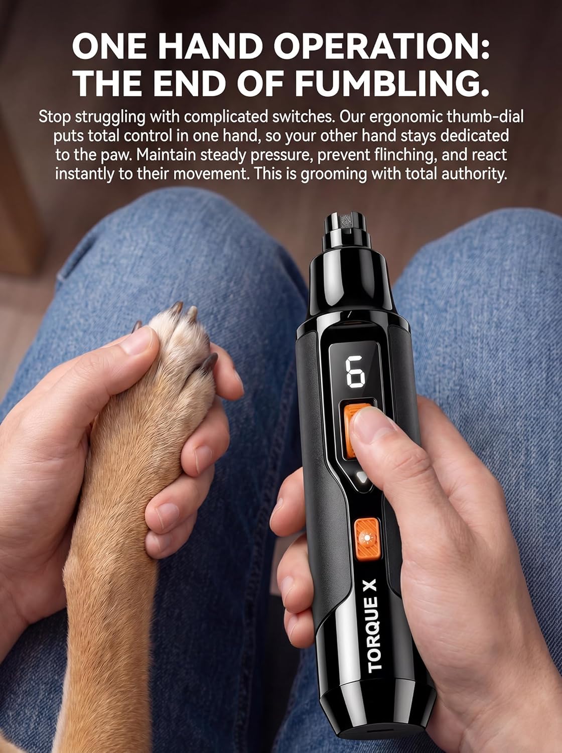 Torque-X Pet Nail Grinder — 7-Speed, Dual LED, Whisper-Quiet